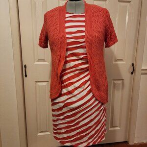 Womens size 22 orange and white stripe dress with side tie and orange sweater.